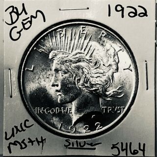1922 P Bu Gem Peace Silver Dollar Unc Ms,  U.  S.  Rare Coin 5464