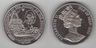 Isle Of Man – Rare 1 Crown Unc Coin 1989 Year Km 242 Ship Mutiny Bounty