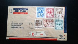 Very Rare Indonesia 1955 “registered” Cover To Italy With Multiple Stamps