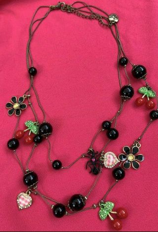 Rare Betsey Johnson Picnic Basket Cherry Necklace