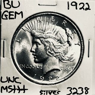1922 P Bu Gem Peace Silver Dollar Unc Ms,  U.  S.  Rare Coin 3238