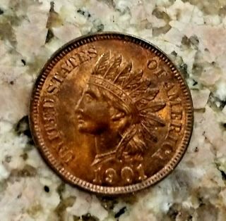 Rare 1901 U.  S Indian Head Penny Clear Sharp Details Rd Red Color N/r
