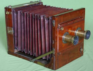 Rare Huge Dallmeyer 10 X 8 Stereo Tailboard Camera Mahogany Brass Wood C.  1885