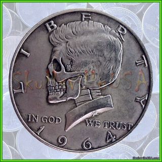1964 Hobo Kennedy Half Dollar & Case - Rare Collectible Fantasy Skull Coin
