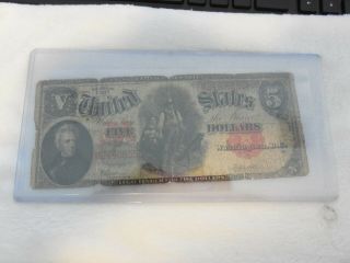 Rare 1907 Red Seal Andrew Jackson Large 5 Dollar U.  S.  Currency Note.