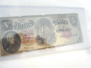 RARE 1907 RED SEAL ANDREW JACKSON LARGE 5 DOLLAR U.  S.  CURRENCY NOTE. 2