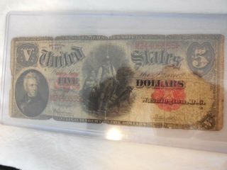 RARE 1907 RED SEAL ANDREW JACKSON LARGE 5 DOLLAR U.  S.  CURRENCY NOTE. 3