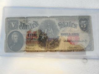 RARE 1907 RED SEAL ANDREW JACKSON LARGE 5 DOLLAR U.  S.  CURRENCY NOTE. 6
