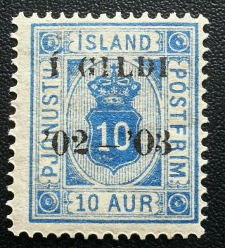 Iceland 10 Aur.  Oval Issue Official Perf.  14 Mh Cv$400 Rare