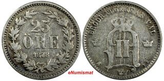 Sweden Oscar Ii Silver 1878 Eb 25 Ore Rare Date Km 738