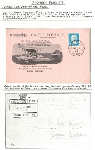 Rare Aviation Postcard,  1925,  First Flight Paris - London,  Schreck Flying Boat.