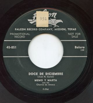 Rare Latin 45 - Memo Y Marta - Doce De Diciembre - Falcon Record 851 - M -