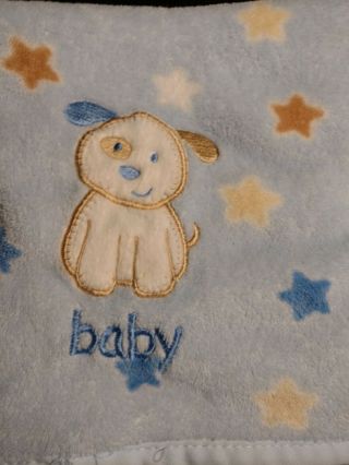 Rare Cutie Pie ' Baby ' Blanket Puppy Blue Brown White Yellow Stars Fleece Lovey 2