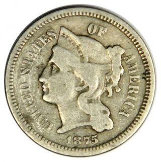1875 Three 3 Cent Nickel Fs - 301 " 1 " In Neck Rare Fine (inv 1015b)