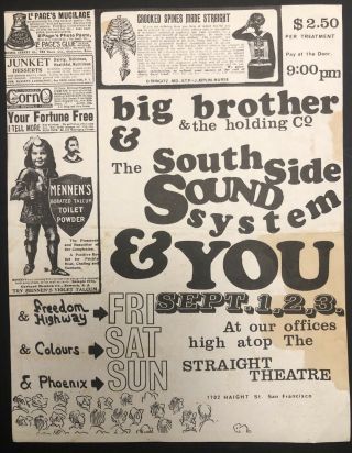 Janis Joplin Big Brother Holding Co Straight Theater 1967 Handbill Rare