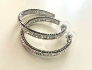 Brighton Spectrum Large Hoop Earrings Clear Swarovski Crystals Rare Pouch $72