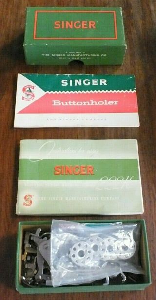 1955 Singer Sewing Machine 222K UK Rare Red S Featherweight w Case Booklets Dis 10