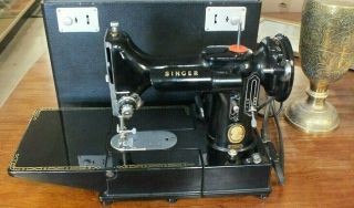 1955 Singer Sewing Machine 222K UK Rare Red S Featherweight w Case Booklets Dis 8