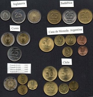 Argentina Huge Set Of 24x 1,  5,  10,  25,  50 Cts,  $1 1992 1993 1994 1995 Etc.  Rare