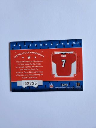 John Elway Pro Bowl Souvenirs Autographed Jersey Card 2/25 Rare 2003 Playoff. 2