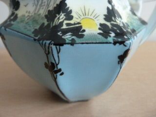 RARE SHELLEY QUEEN ANNE MILK JUG TREES AND SUNSET BLUE BACKGROUND 2