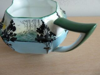 RARE SHELLEY QUEEN ANNE MILK JUG TREES AND SUNSET BLUE BACKGROUND 3