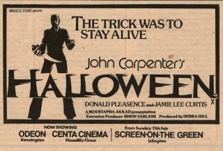 Halloween Rare Orig 1978 Uk Premier Print Ad,  John Carpenter,  Jaimie Curtis