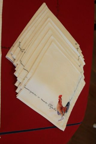 Williams Sonoma French Country Rooster Napkins Off White Set Of 10 Rare