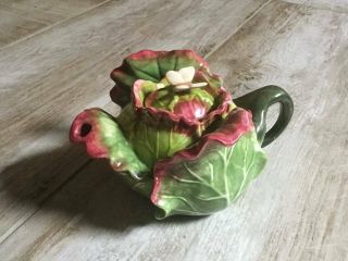 Rare J.  Willfred Andrea By Sadek Cabbage Teapot With Butterfly Lid