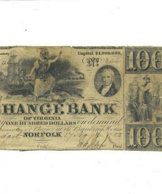 $100 (rare) " Virginia " (exchange Bank) 1800 