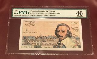 Bank Of France French 10 Franc 1960 Cardinal Richelieu Pmg 40 Pick 142 Rare