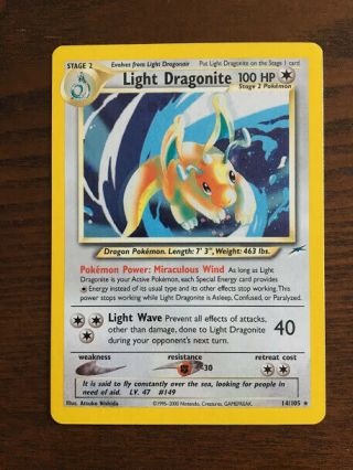 Pokemon Light Dragonite Holofoil Neo Destiny Set Rare 14/105 Near /