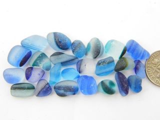 24 Multi Xs - S Banded Blue Rare Seaham English Sea Glass