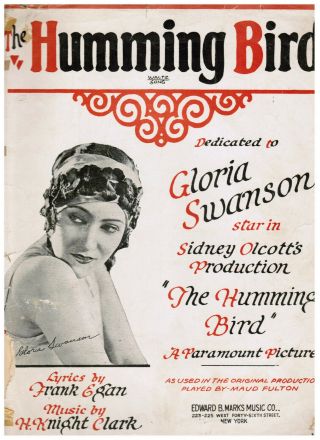 Very Rare: Sheet Music To The Hummingbird,  Gloria Swanson 1924