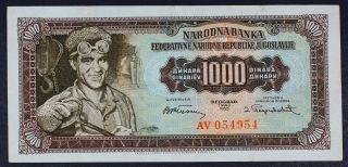 Yugoslavia 1000 Dinara 1955 - Without 2 At Lower Right - Rare - Vf