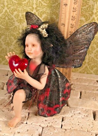 Ooak - Carol Mcbride - Gothic Heart Fairy - Hand Sculpted - Rare