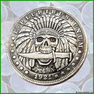 1921 Hobo Morgan Dollar Coin With Case - Indian Skull With Knife - Rare