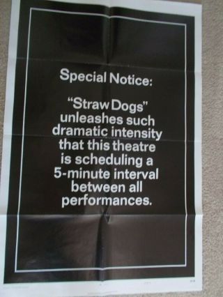 Straw Dogs 1972 National Screen Service Special Notice Poster Very Rare Style B