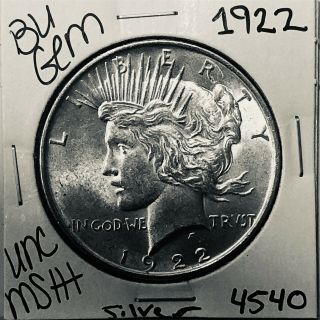 1922 P Bu Gem Peace Silver Dollar Unc Ms,  U.  S.  Rare Coin 4540