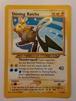 Pokemon Shining Raichu 111/105 Neo Destiny Secret Rare Unlimited Edition Lp