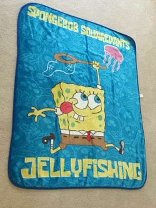 Spongebob Squarepants Plush Throw Blanket Large 50 " X 60 " Jellyfishing Rare One