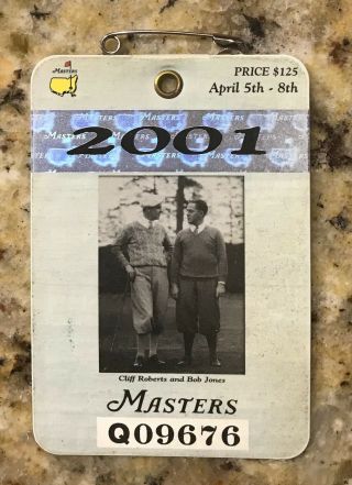 2001 Masters Augusta National Golf Club Badge Ticket Tiger Woods Wins Pga Rare