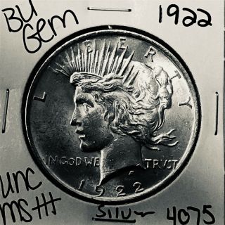 1922 P Bu Gem Peace Silver Dollar Unc Ms,  U.  S.  Rare Coin 4075