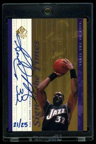 1999 - 00 Sp Authentic Sign Of The Times Gold Auto Sott Karl Malone 21/25 Rare