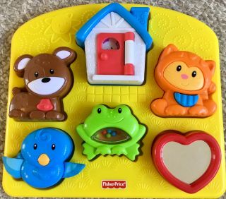 Fisher Price Laugh And Learn Puzzle 3d Shapes Cat Dog Bird Frog Baby Toy - Rare