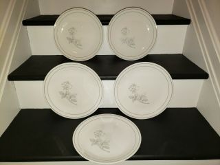 Set Of 5 Rare Corelle Solitary Gray Rose 10 1/4 " Dinner Plates