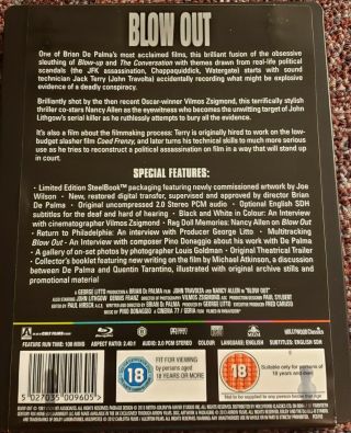 Blow Out Limited Edition Steelbook Blu - ray REGION B Arrow Video DePalma Rare oop 2