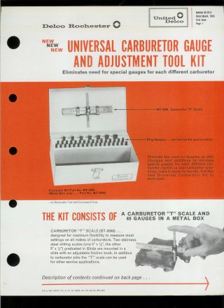 Rare Collectible 1963 Delco Rochester Carburetor Tool Kit Dealer Sheet