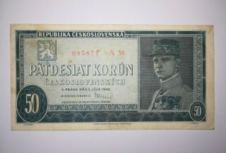 50 Korún,  Korun 1948 Banknote,  Czechoslovakia Rare