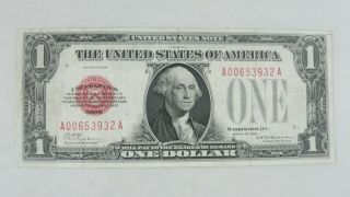 Series Of 1928 One Dollar U.  S.  Note Red Seal Rare -